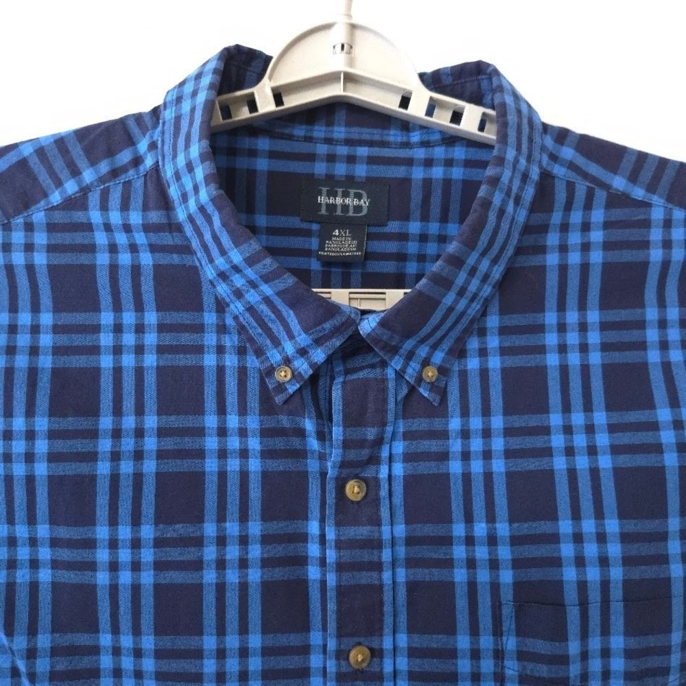 Harbor Bay Mens 4XL Blue Plaid Button Down Long Sleeve Shirt Big and Tall DXL - Picture 3 of 7